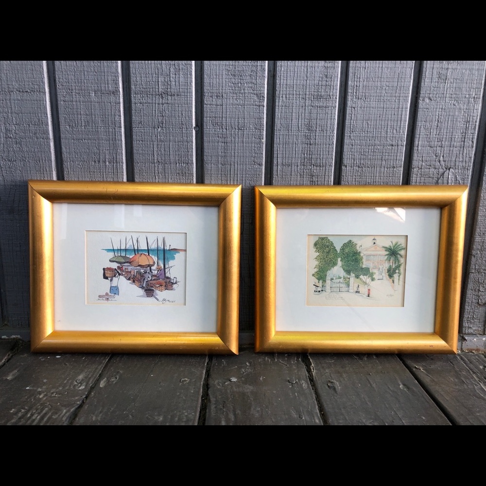 A Set of Vintage Watercolor Prints by Elyse Wasile